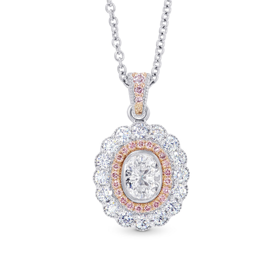 Oval Diamond Scalloped Halo Pendant