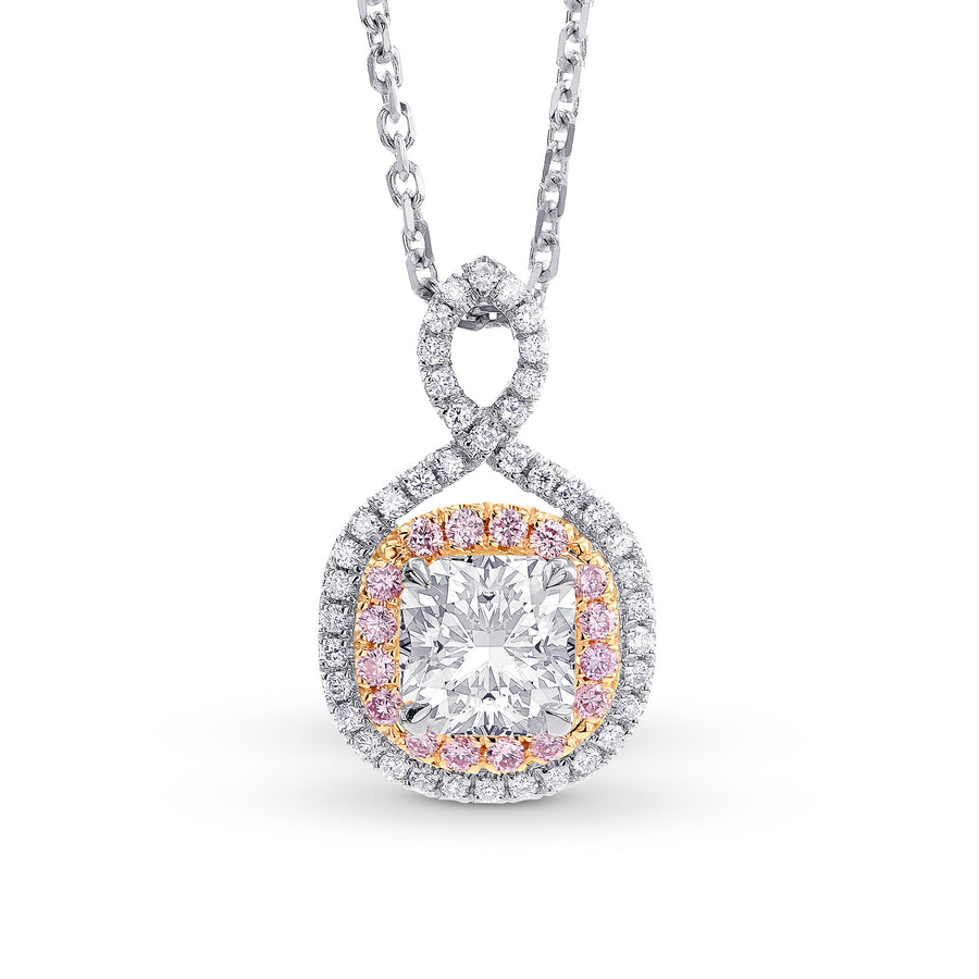Cross-over Cushion Diamond Double Halo Pendant