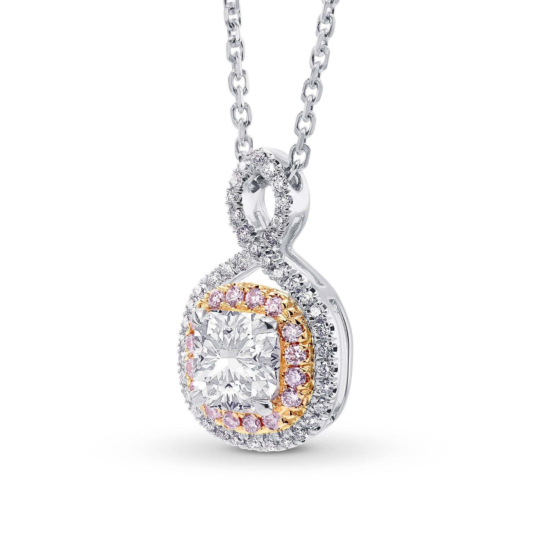 Cross-over Cushion Diamond Double Halo Pendant - 2
