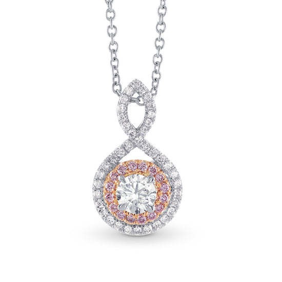 Cross-over Colorless Round Brilliant Diamond Double Halo Pendant