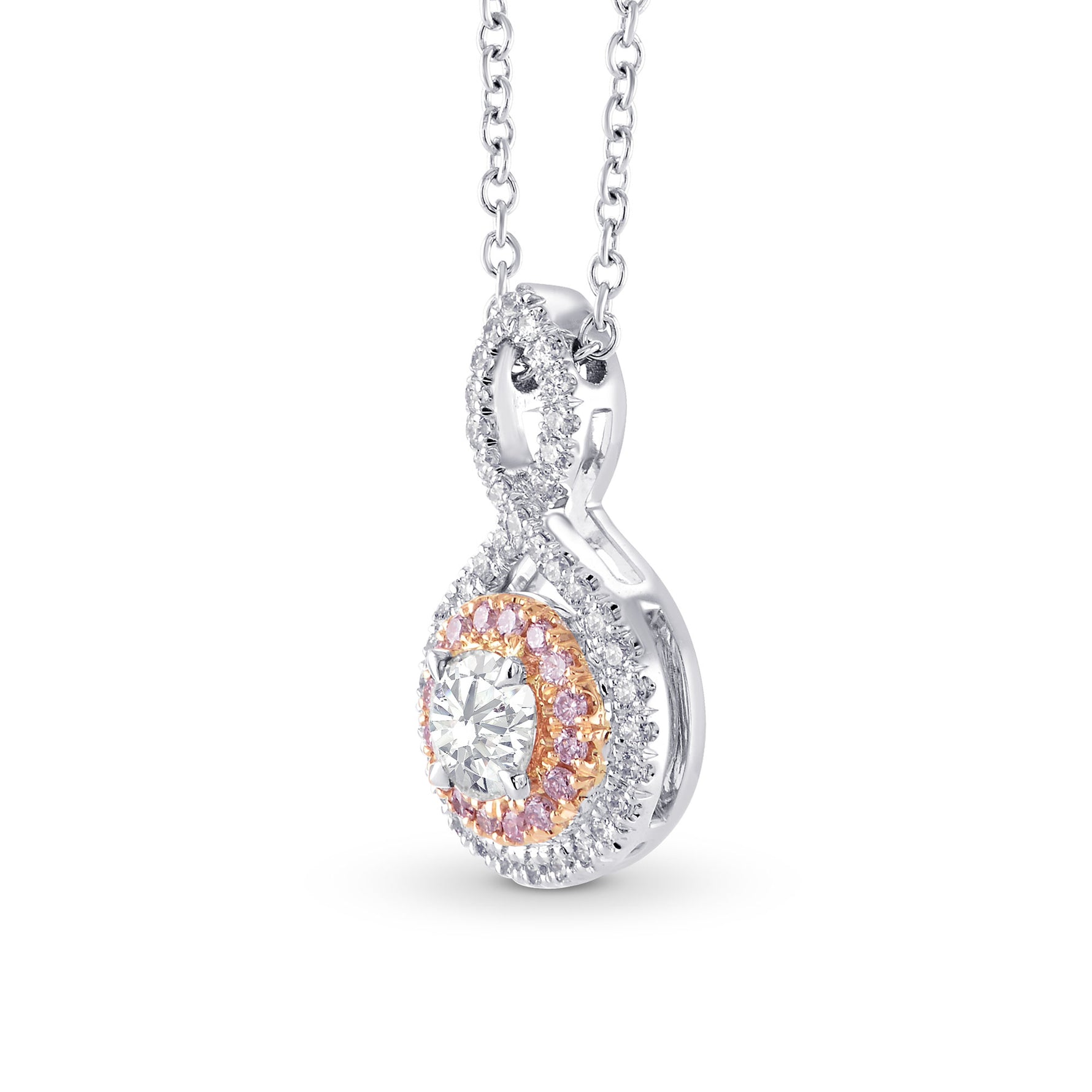 Cross-over Colorless Round Brilliant Diamond Double Halo Pendant - 2