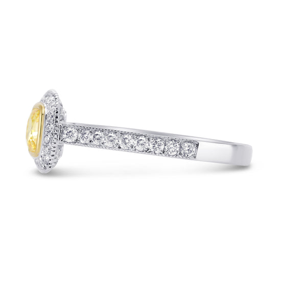 Fancy Intense Yellow Cushion Diamond Halo Ring with Milgrain
