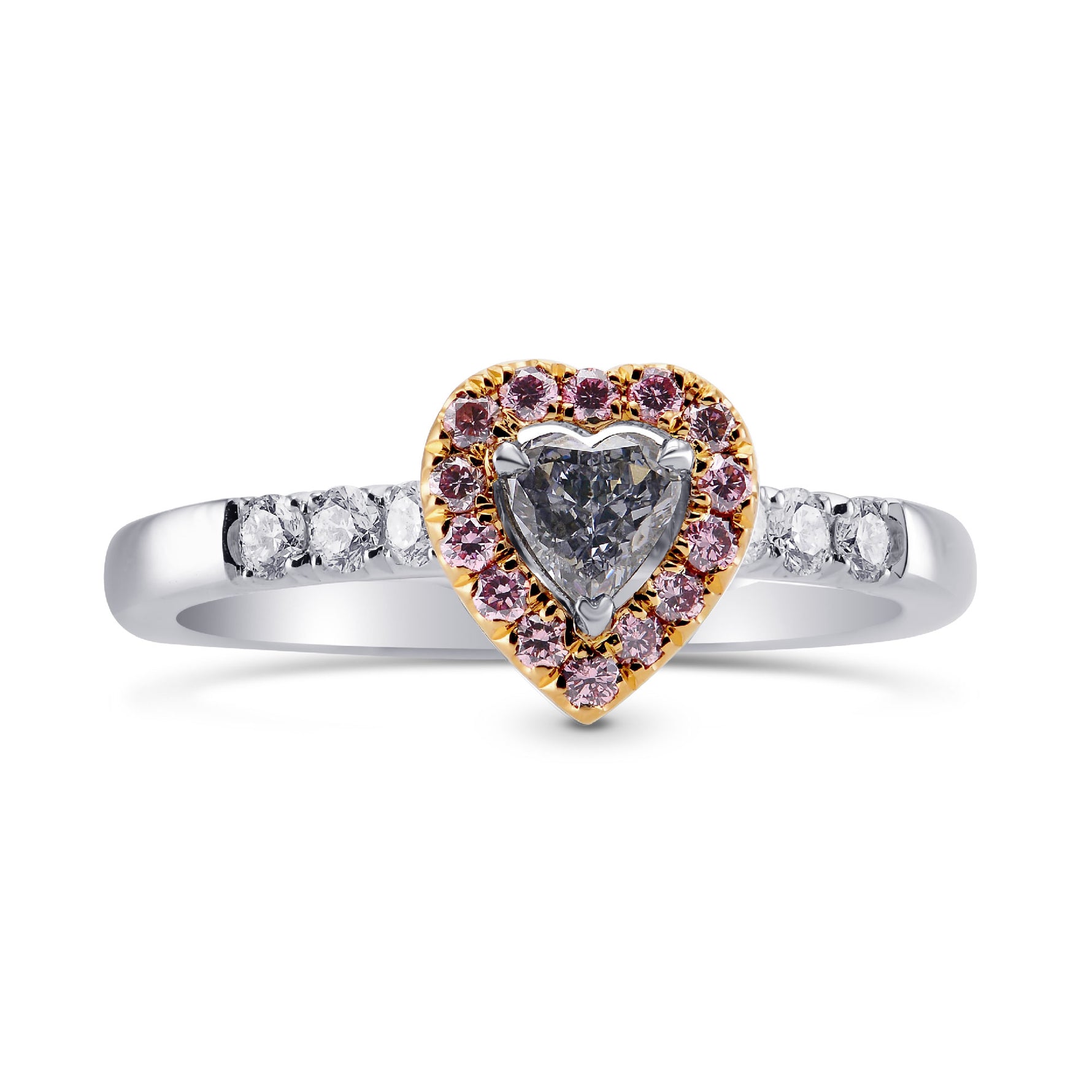 Fancy Blue Gray Heart Diamond Halo Ring with Fancy Intense Pink Diamonds