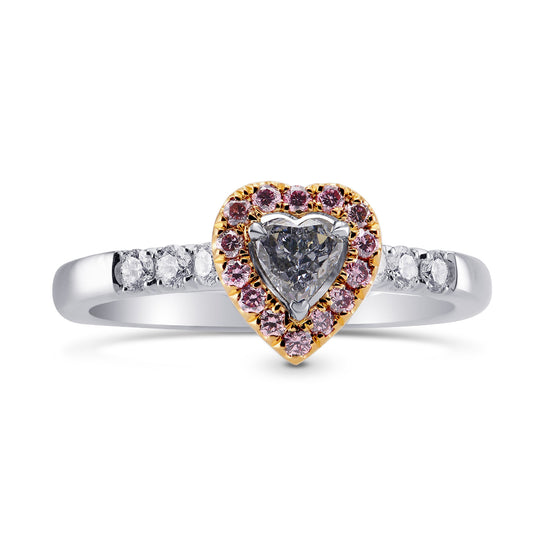 Fancy Blue Gray Heart Diamond Halo Ring with Fancy Intense Pink Diamonds