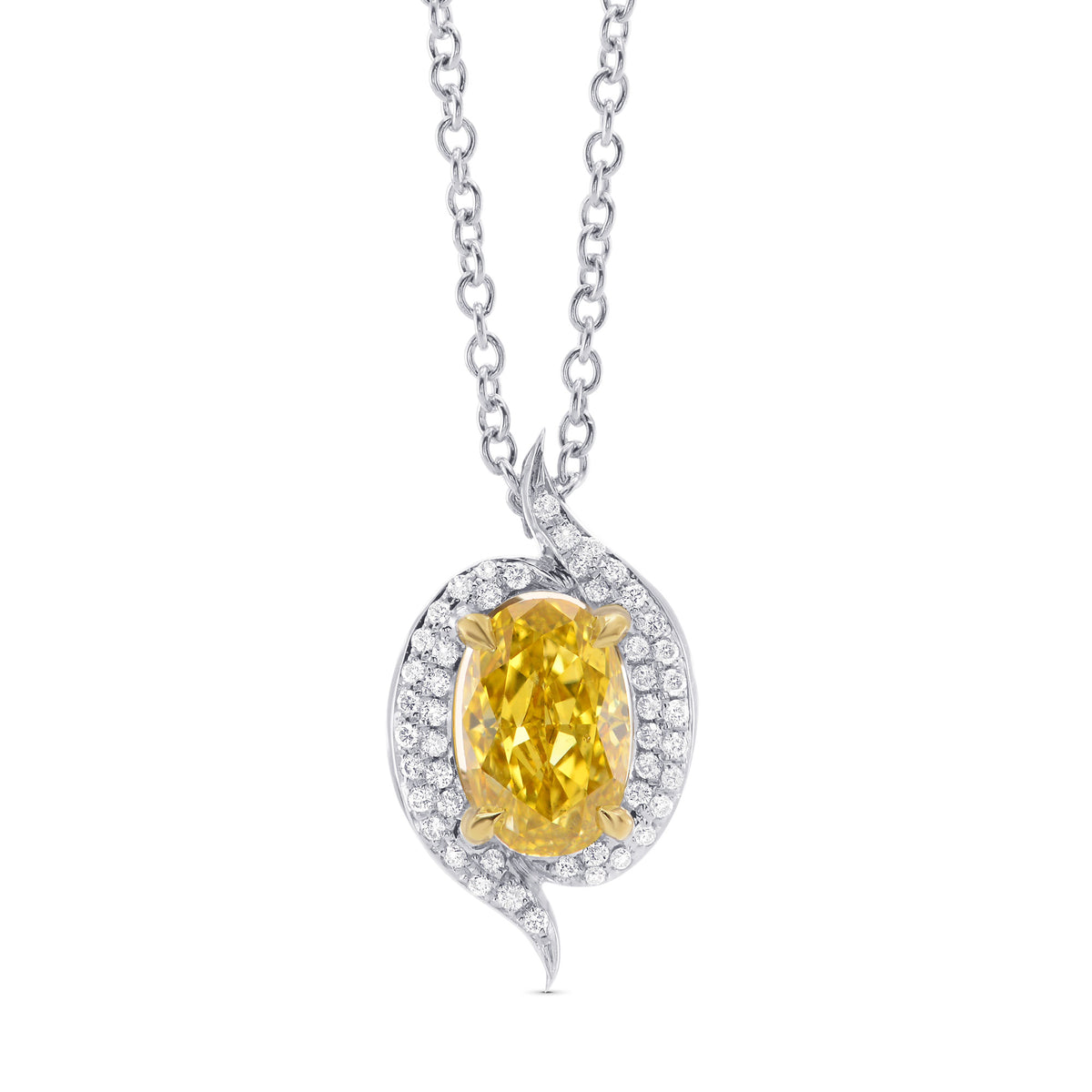 Fancy Deep Yellow Oval Diamond Pendant
