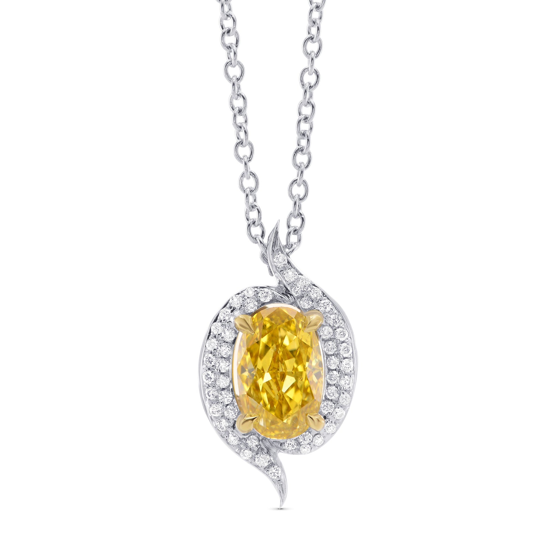Fancy Deep Yellow Oval Diamond Pendant
