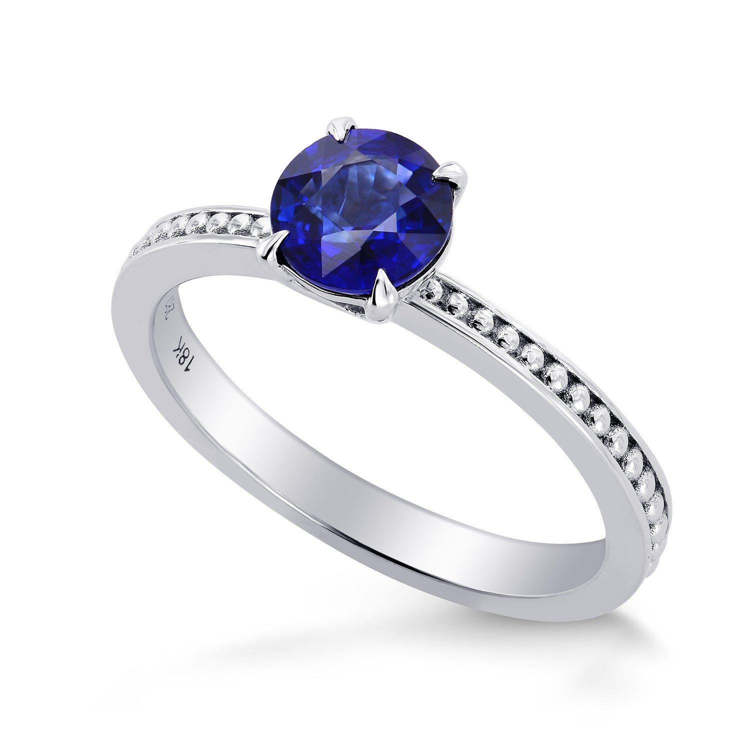 Round Sapphire Beaded Solitaire Ring