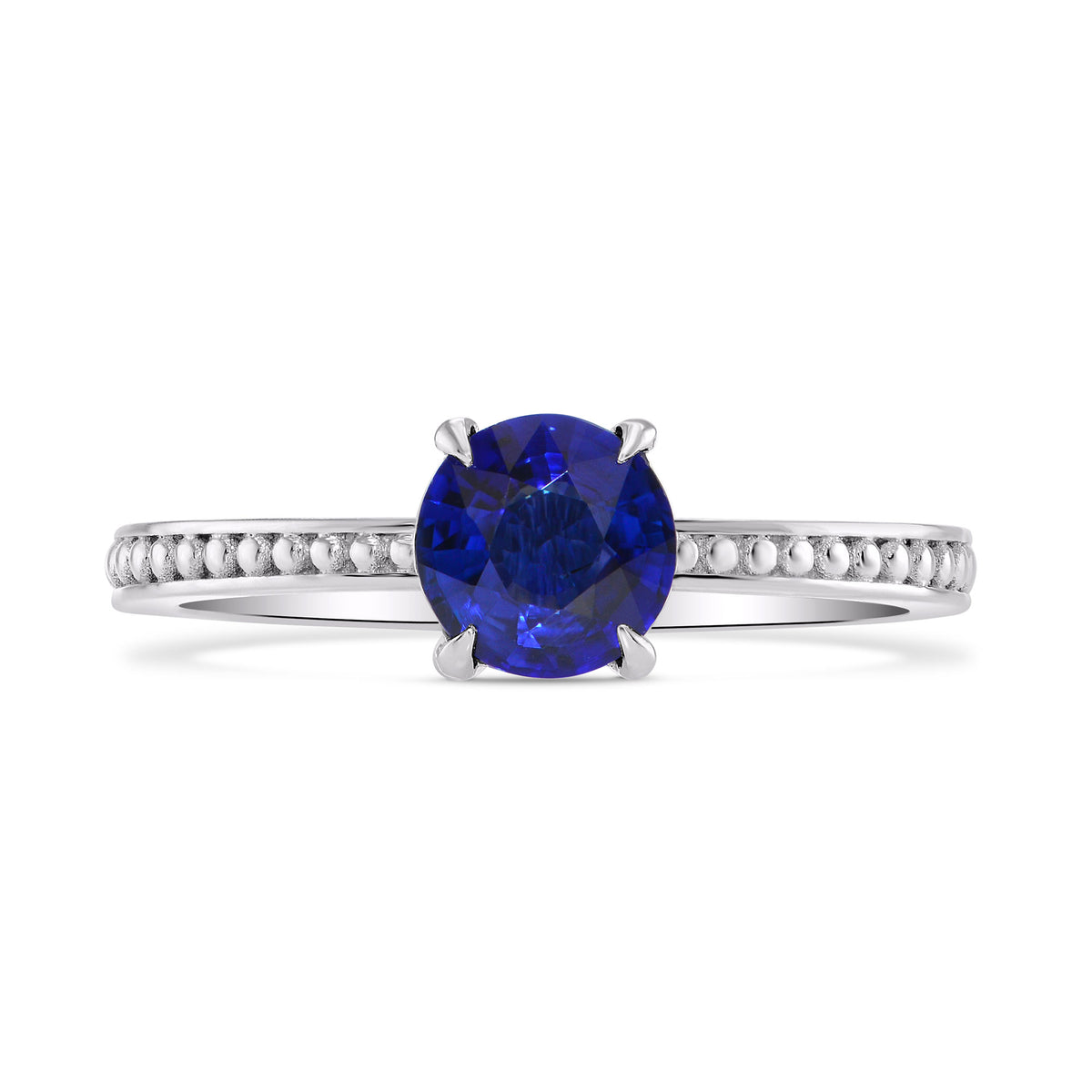 Round Sapphire Beaded Solitaire Ring