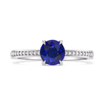 Round Sapphire Beaded Solitaire Ring