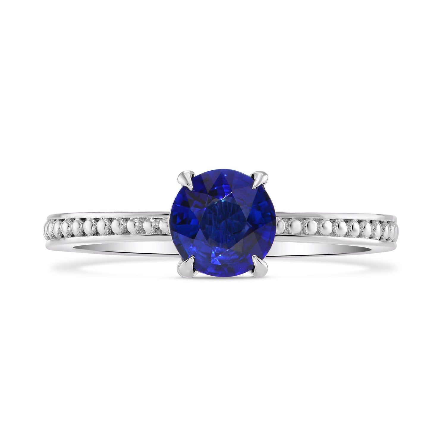Round Sapphire Beaded Solitaire Ring