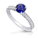 Round Sapphire & Diamond Ring with Milgrain