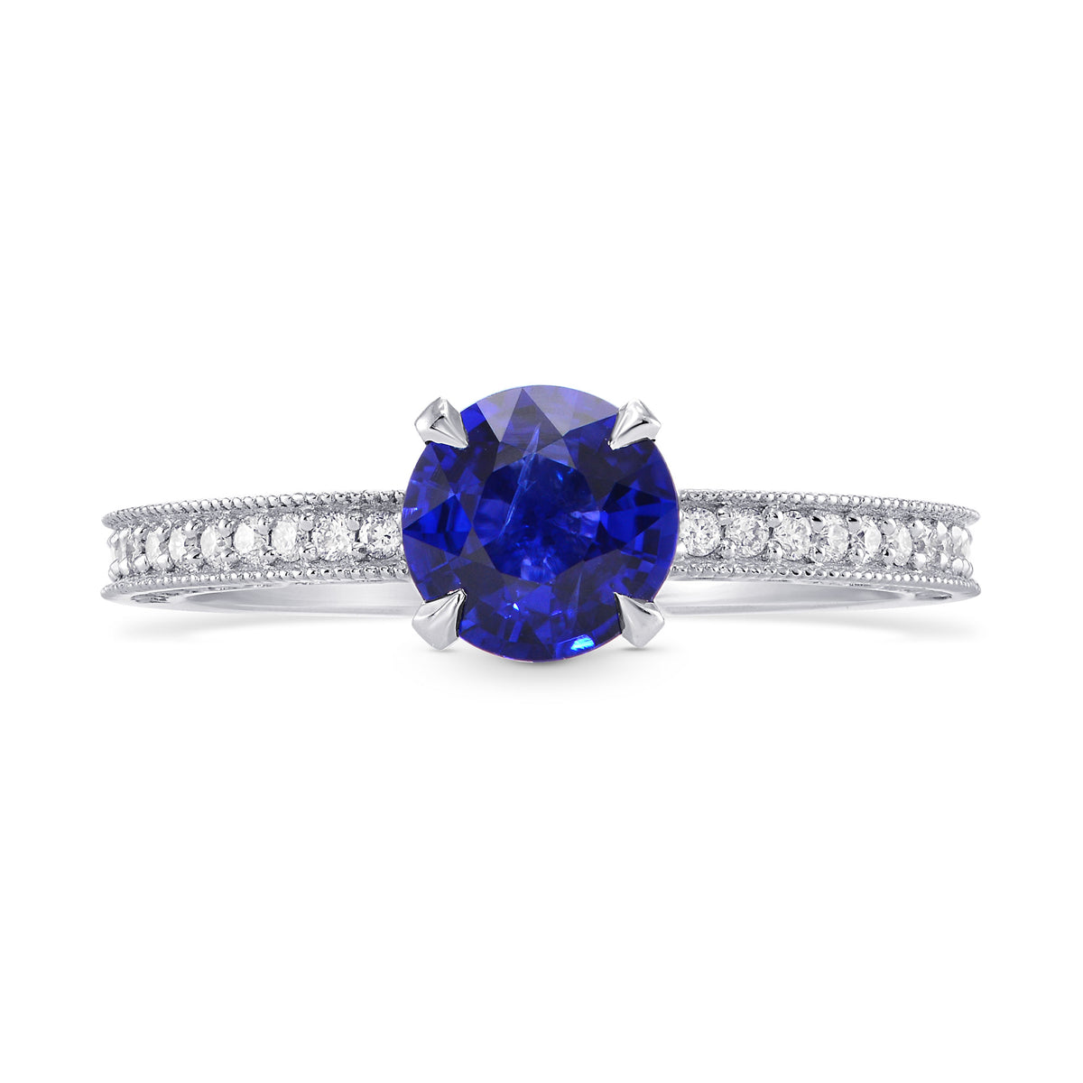 Round Sapphire & Diamond Ring with Milgrain