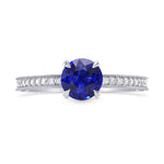 Round Sapphire & Diamond Ring with Milgrain