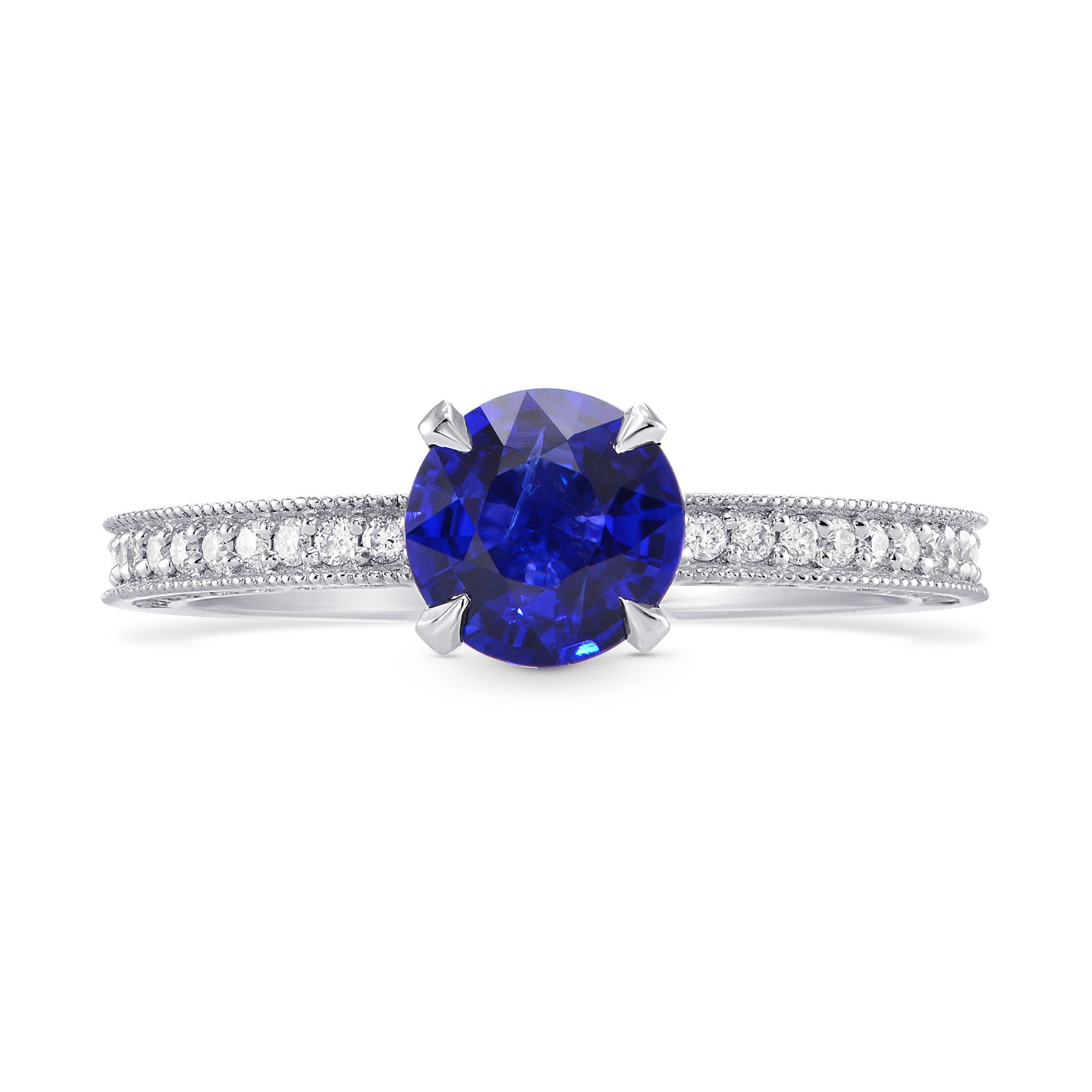 Round Sapphire & Diamond Ring with Milgrain