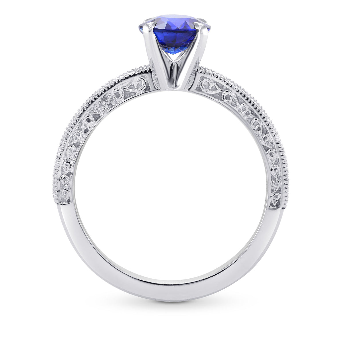 Round Sapphire & Diamond Ring with Milgrain