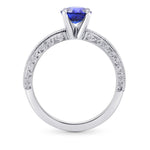 Round Sapphire & Diamond Ring with Milgrain