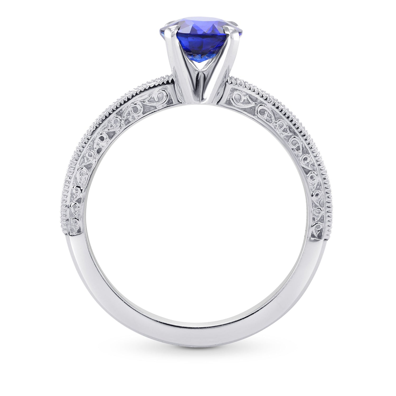 Round Sapphire & Diamond Ring with Milgrain