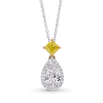 'D' Color Pear & Vivid Yellow Cushion Diamond Pendant