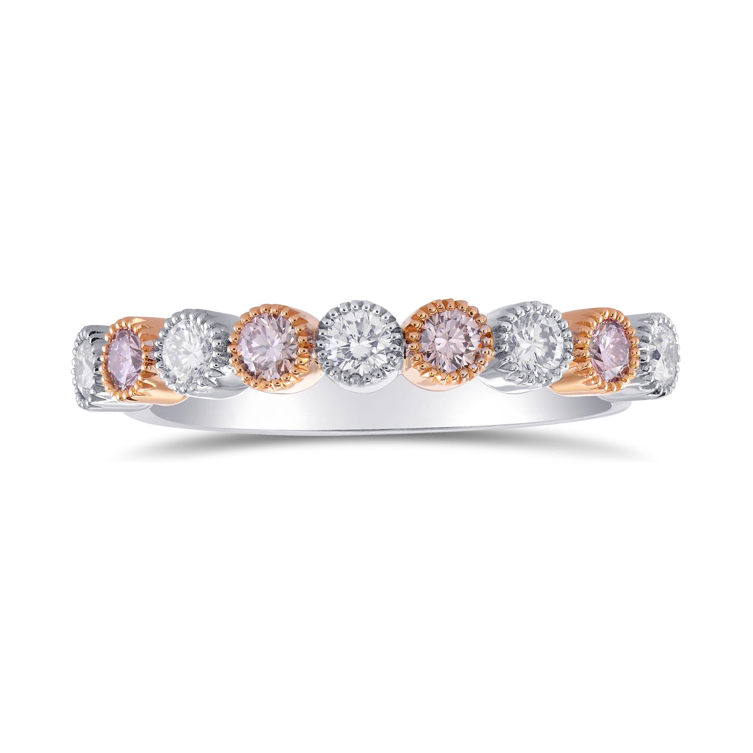 Pink & White Diamond Band Ring with Milgrain