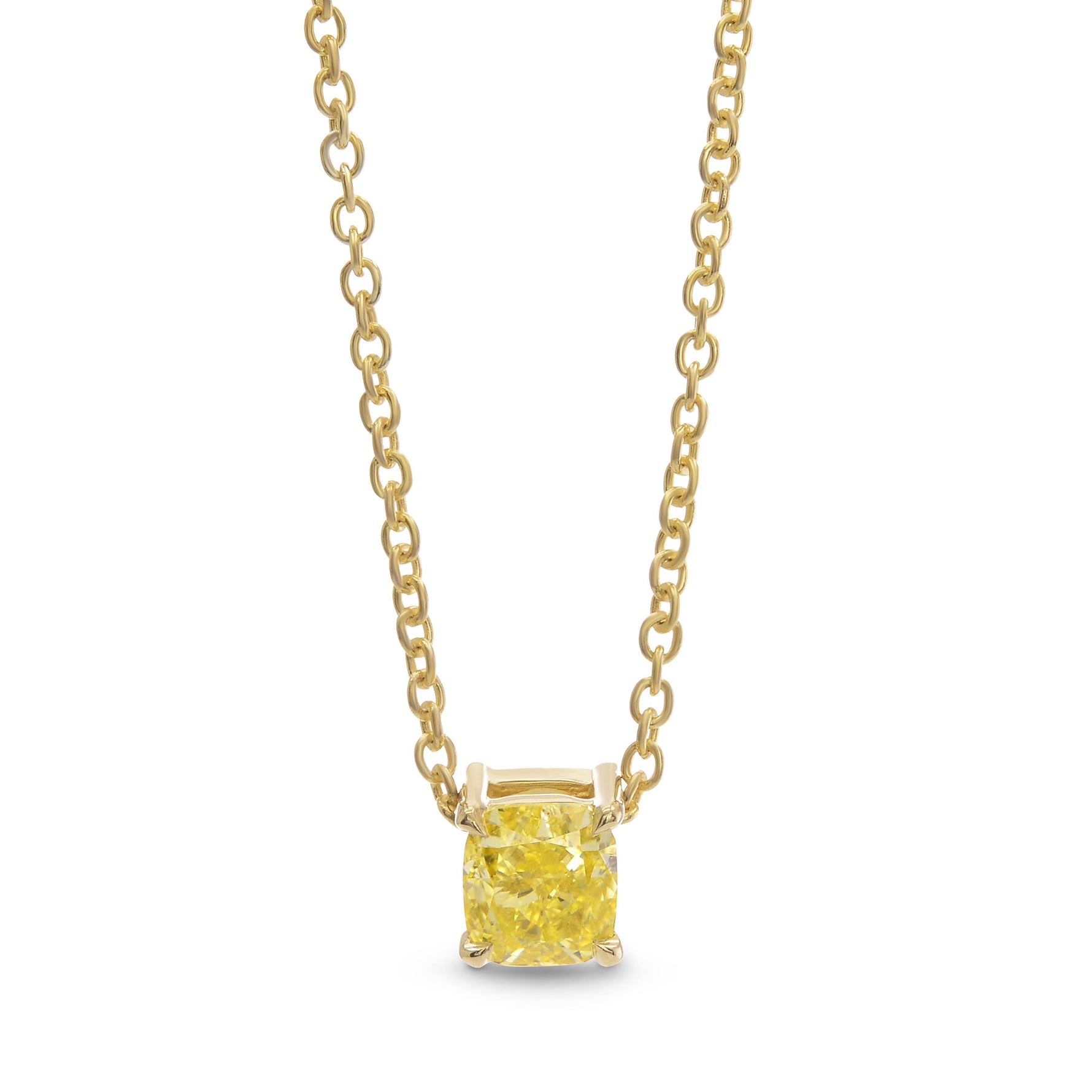 Fancy Intense Yellow Cushion Diamond Solitaire Pendant