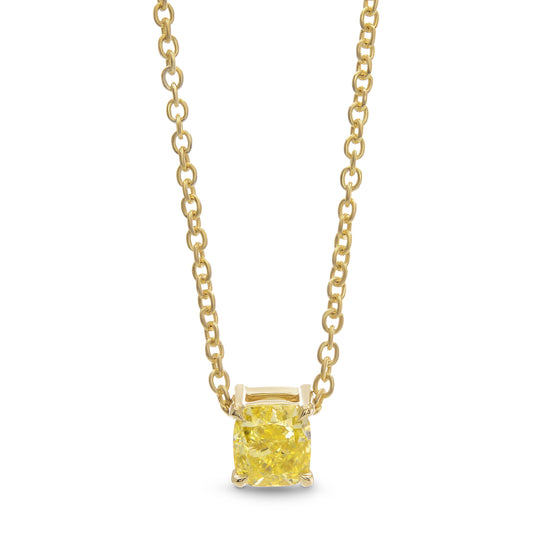 Fancy Intense Yellow Cushion Diamond Solitaire Pendant