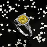 Fancy Intense Yellow Cushion Diamond Halo Ring