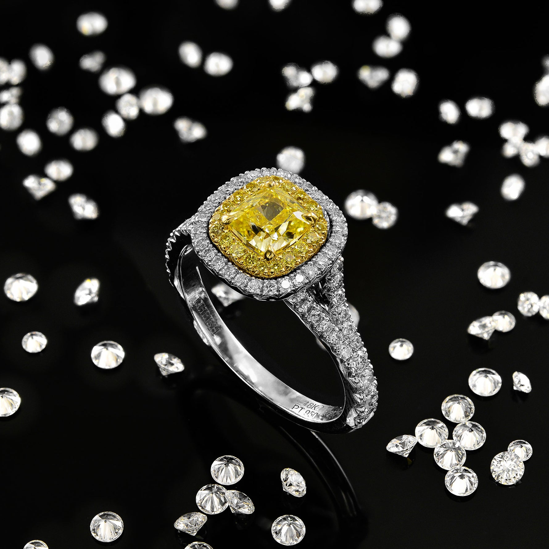 Fancy Intense Yellow Cushion Diamond Halo Ring