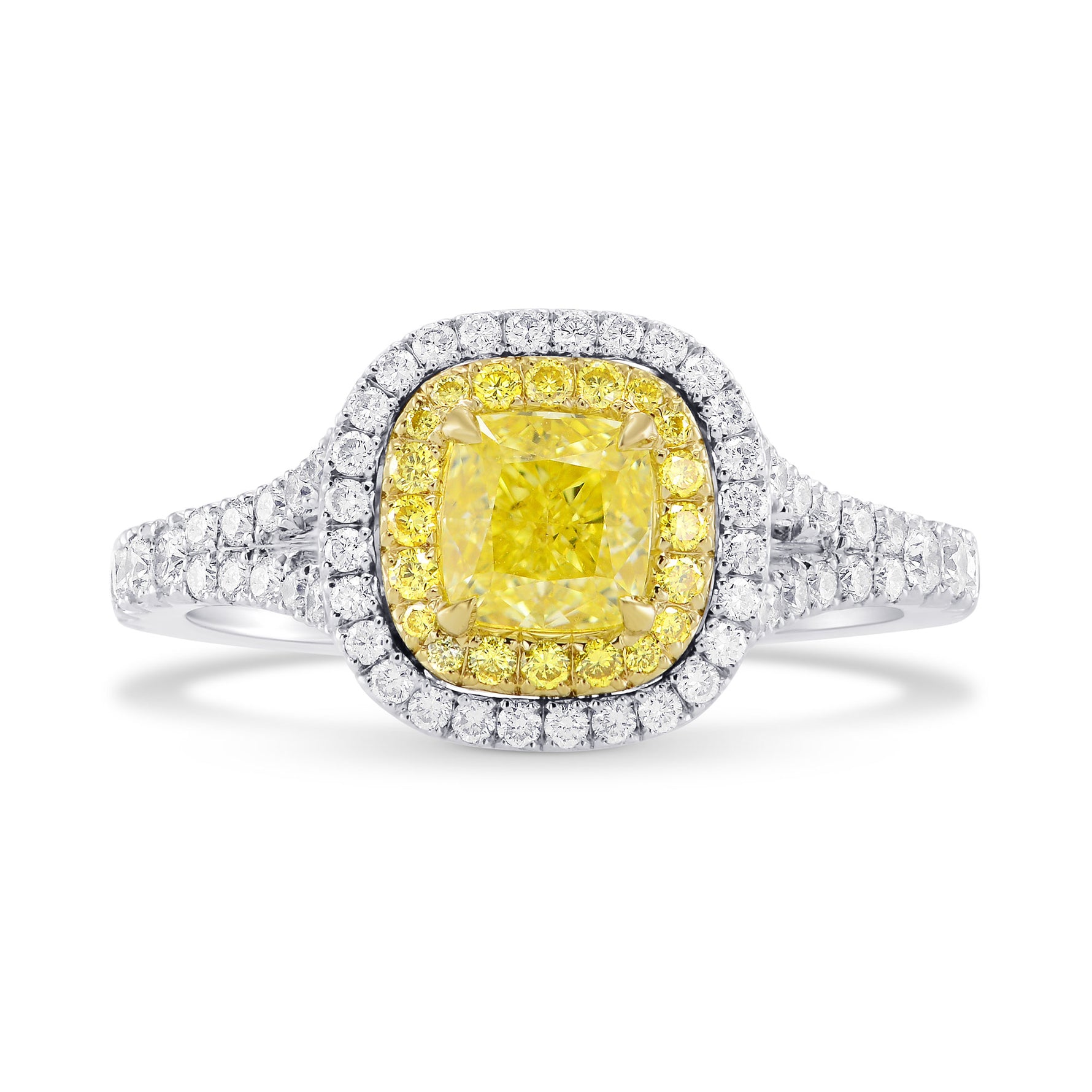 Fancy Intense Yellow Cushion Diamond Halo Ring