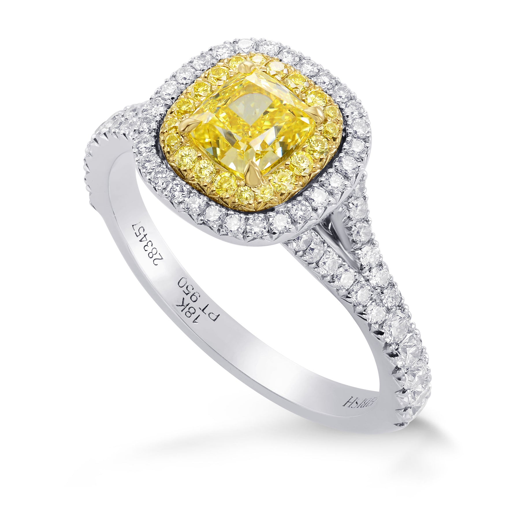 Fancy Intense Yellow Cushion Diamond Halo Ring