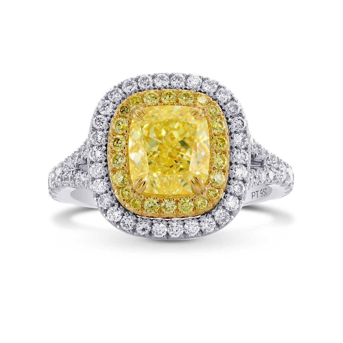 Fancy Light Yellow Cushion Diamond Halo Ring