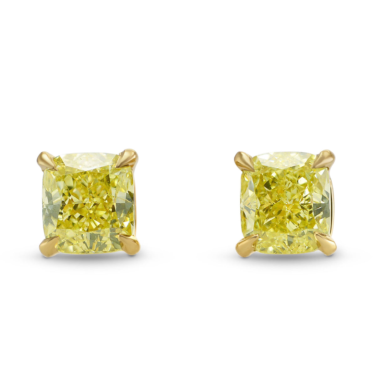 Fancy Yellow Cushion Diamond Stud Earrings