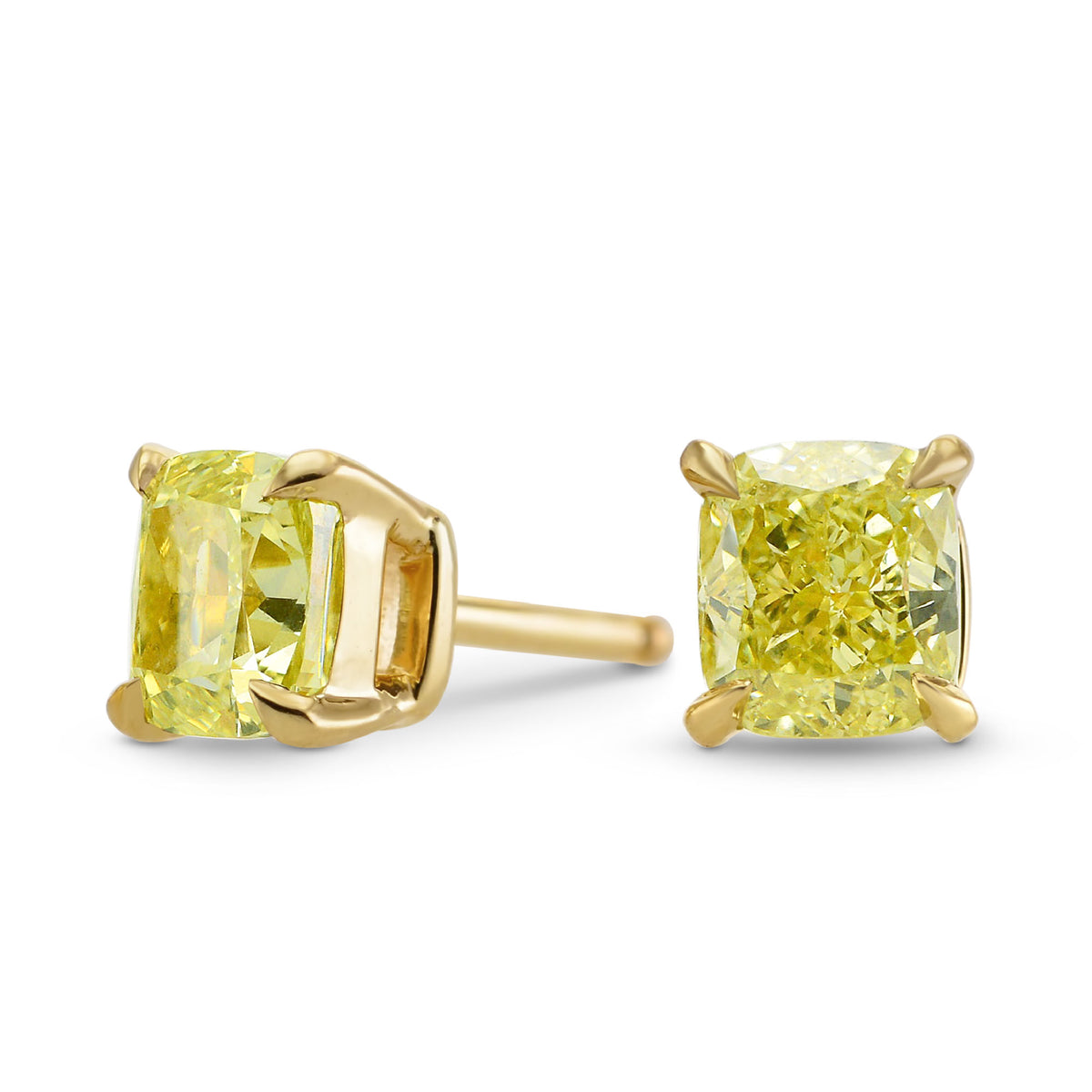 Fancy Yellow Cushion Diamond Stud Earrings