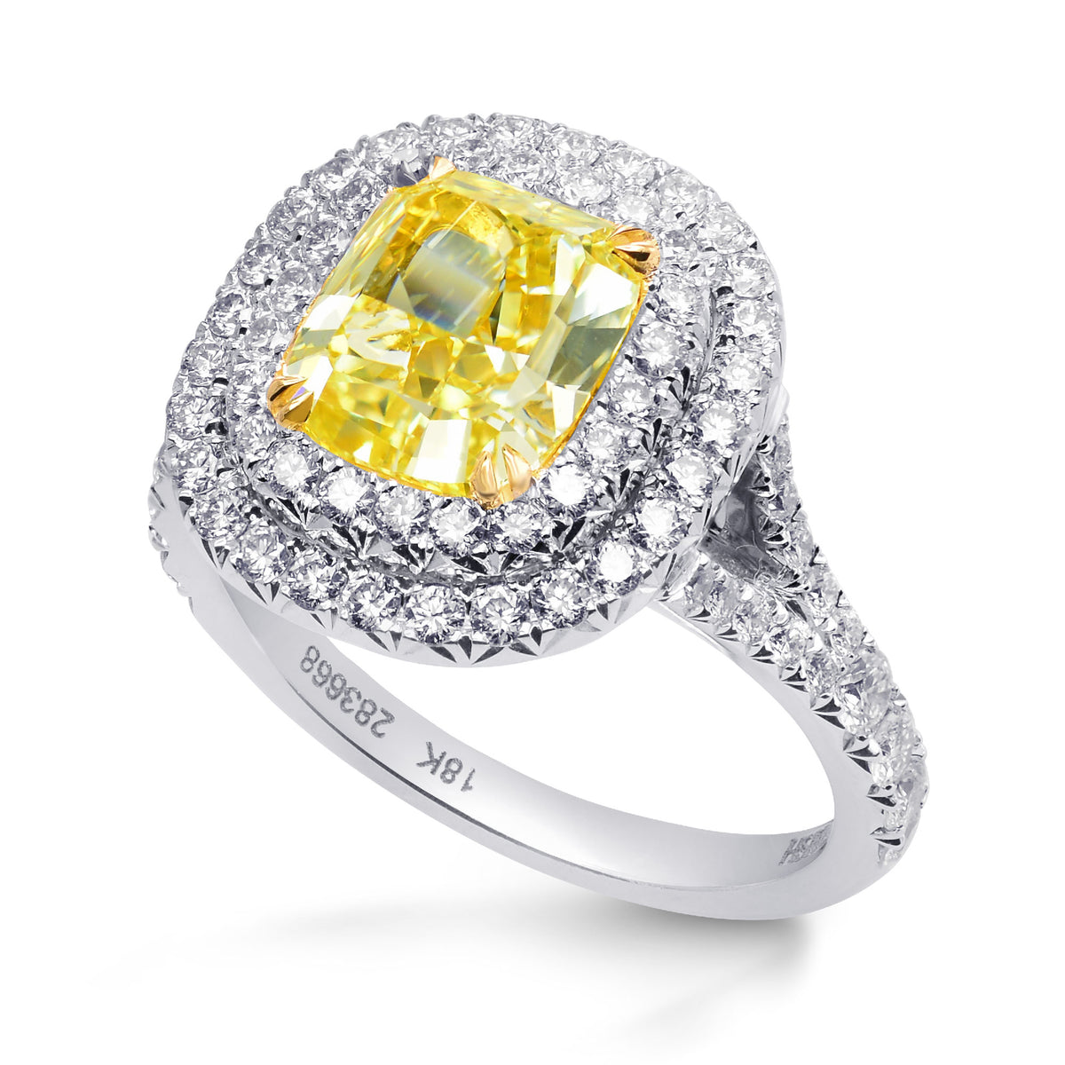 Fancy Intense Yellow Cushion Diamond Halo Ring