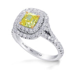 Fancy Light Yellow Cushion Diamond Double Halo Ring