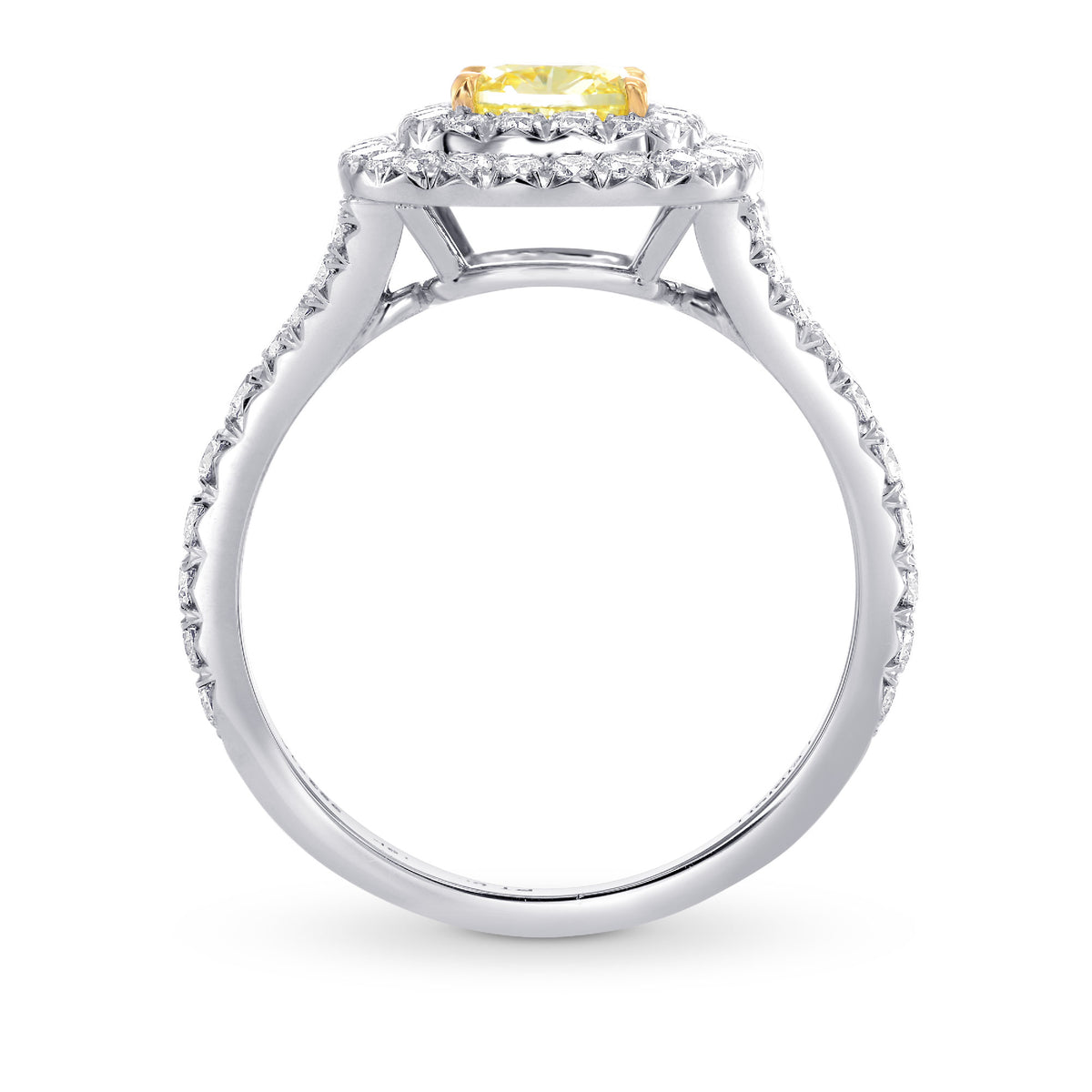 Fancy Light Yellow Cushion Diamond Double Halo Ring