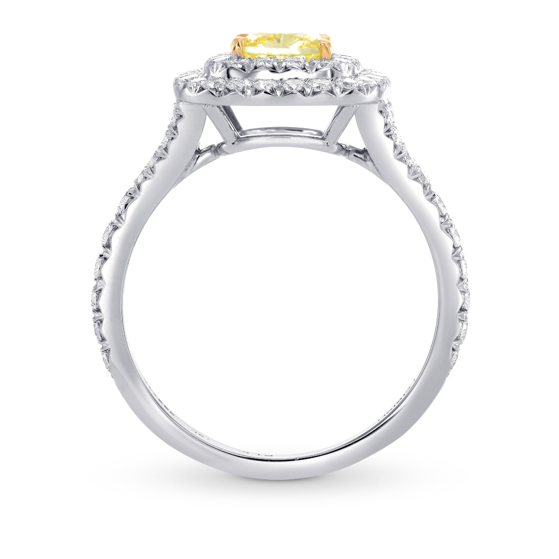 Fancy Light Yellow Cushion Diamond Double Halo Ring