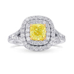 Fancy Light Yellow Cushion Diamond Double Halo Ring