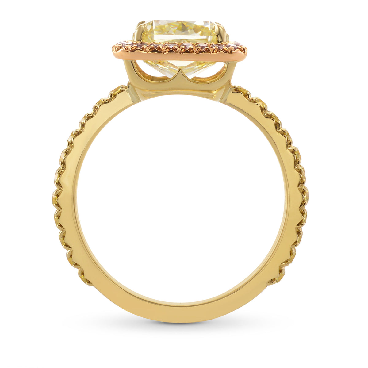 Fancy Light Yellow Radiant & Pink Diamond Halo Ring