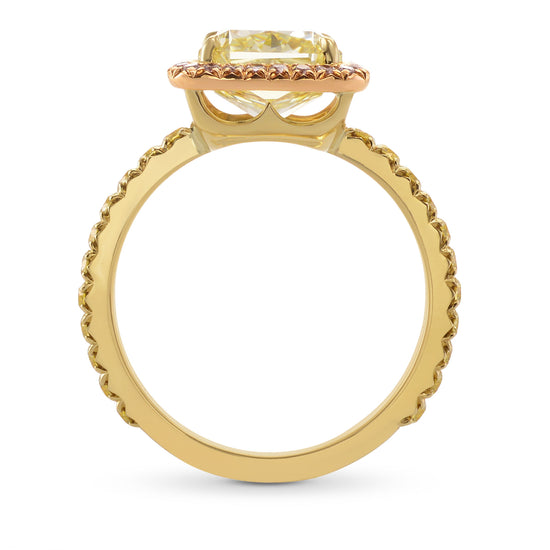 Fancy Light Yellow Radiant & Pink Diamond Halo Ring