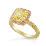 Fancy Light Yellow Radiant & Pink Diamond Halo Ring