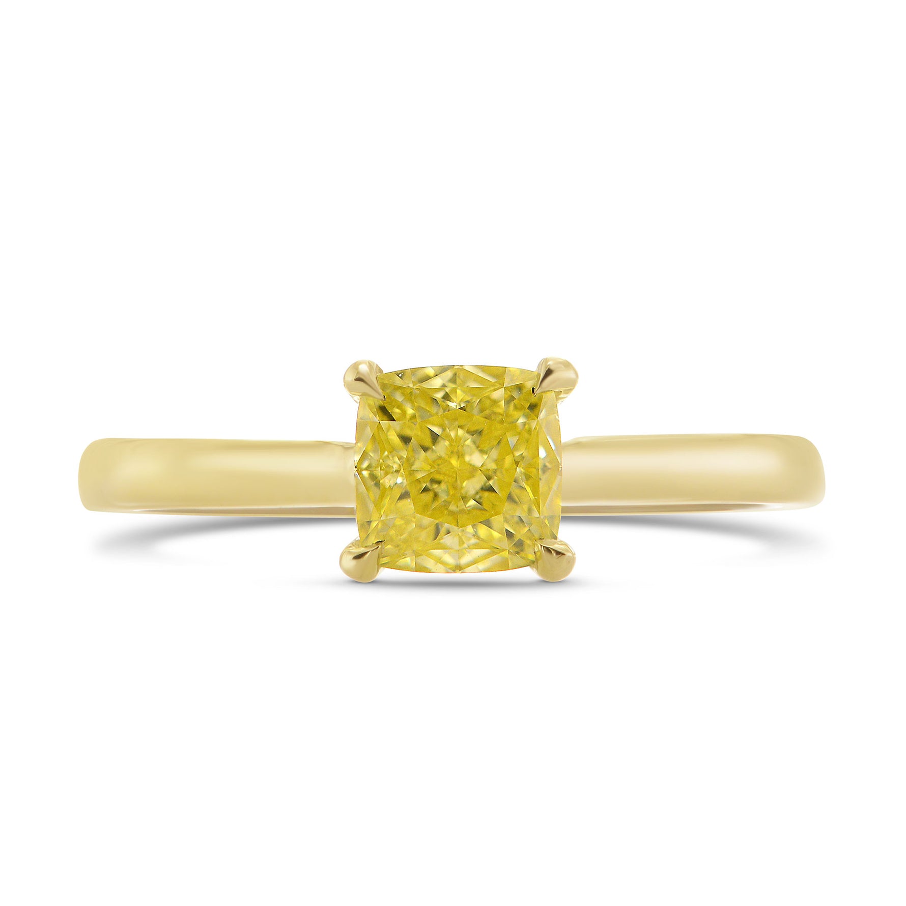 Fancy Intense Yellow Cushion Diamond Solitaire Ring