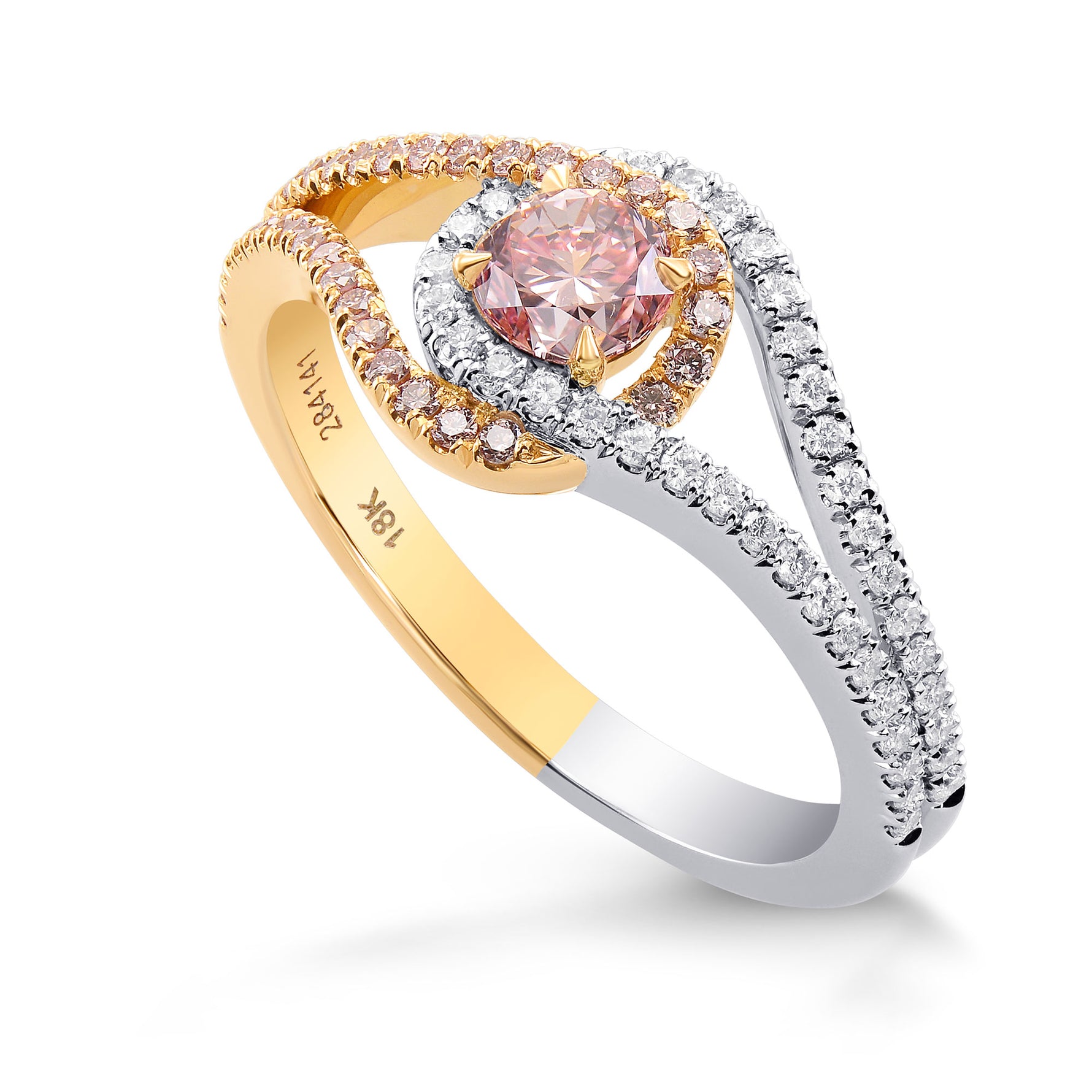 Fancy Pink Round Diamond & Pave Cross-over Ring