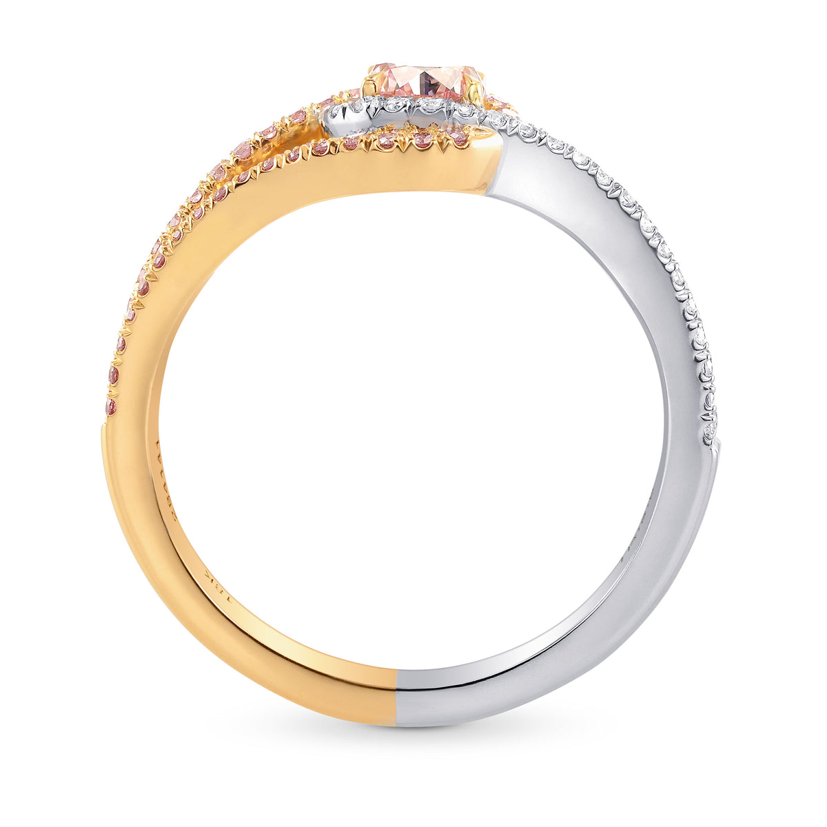 Fancy Pink Round Diamond & Pave Cross-over Ring