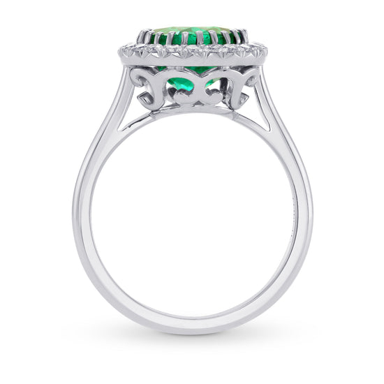 Round Colombian Emerald & Diamond Halo Ring