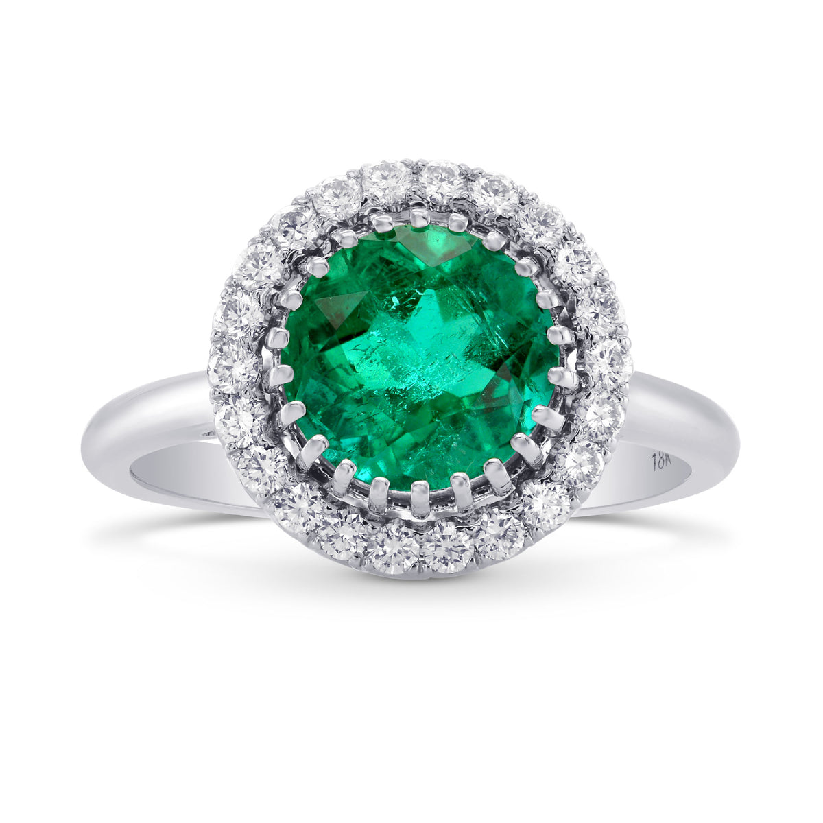 Round Colombian Emerald & Diamond Halo Ring