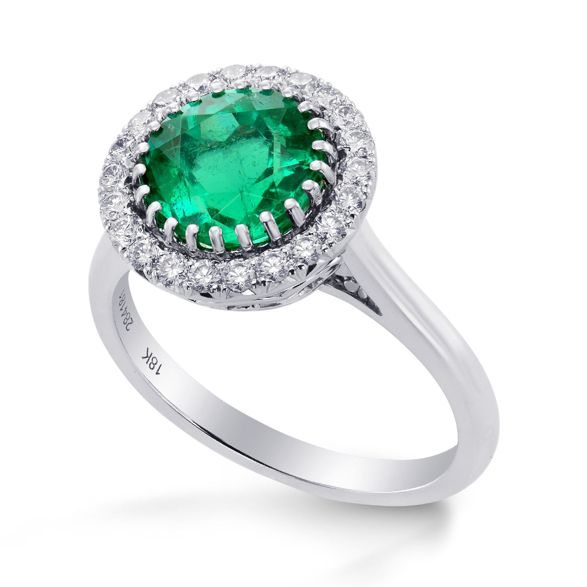 Round Colombian Emerald & Diamond Halo Ring