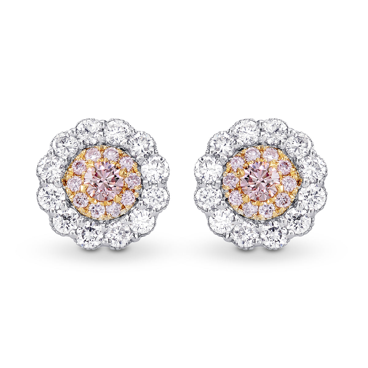 Fancy Pink & White Diamond Pave Flower Earrings