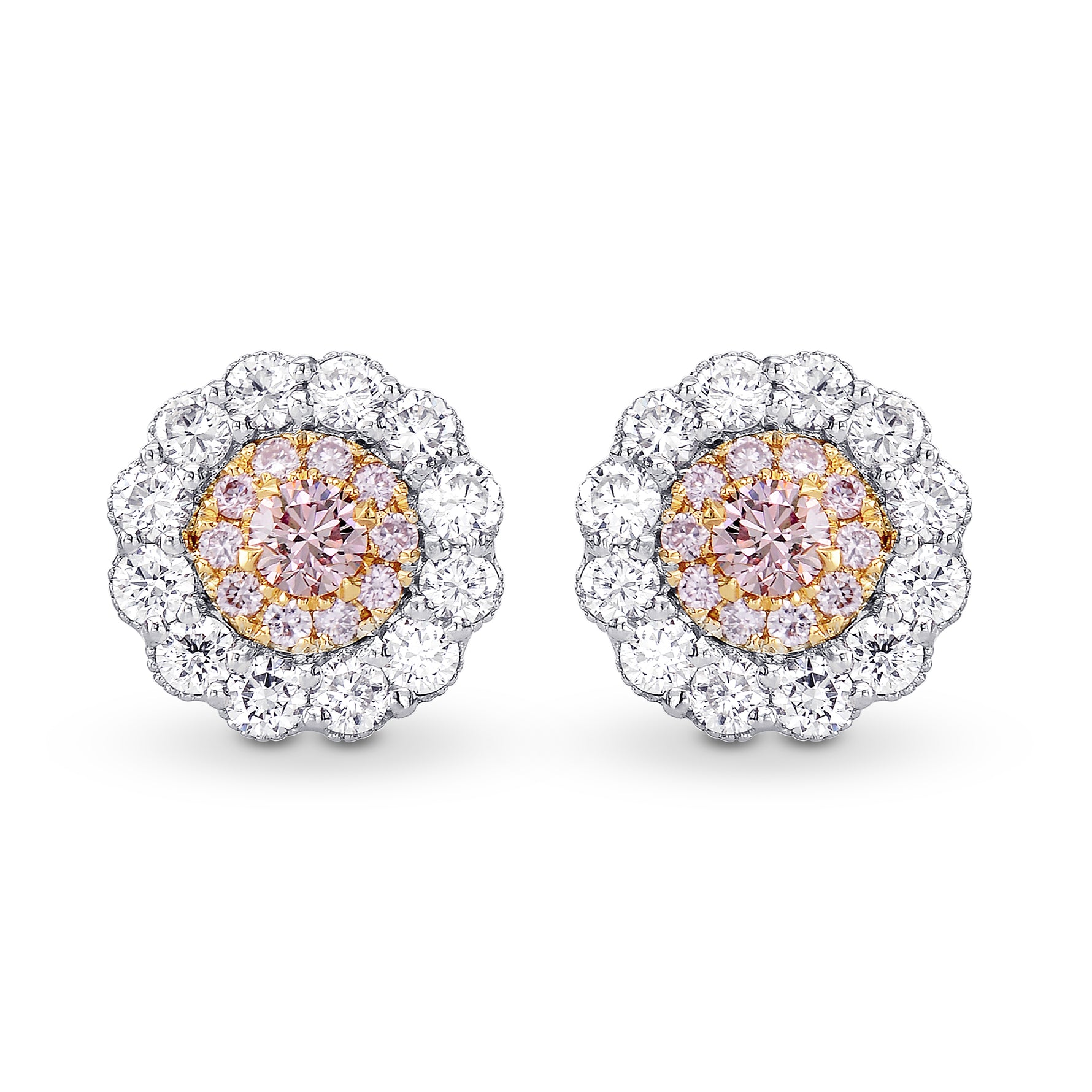 Fancy Pink & White Diamond Pave Flower Earrings