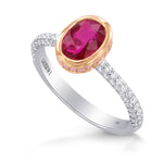 Unheated Ruby & Pink Diamond Side Stone Engagement  Ring 