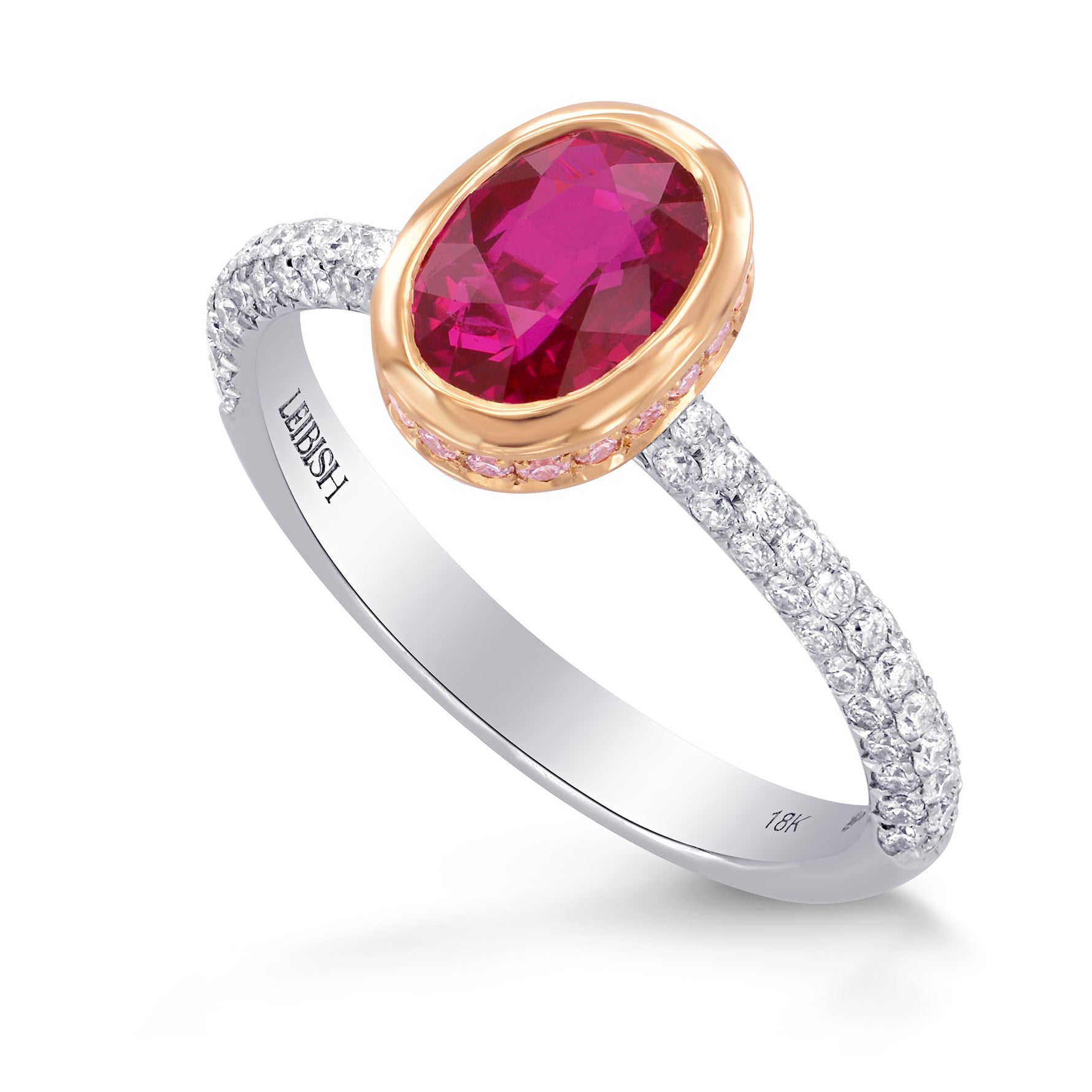 Unheated Ruby & Pink Diamond Side Stone Engagement  Ring 